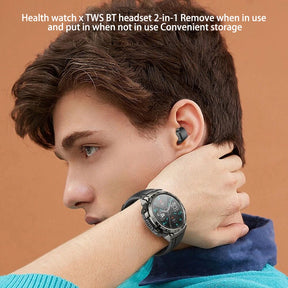 2 In 1 TWS Earphones Smart Watch Waterproof Wireless Bluetooth Dual Headset Call Health Blood Pressure Sports Music Smartwatch