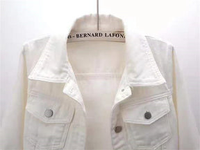 2024 New Women Spring Autumn Denim Jacket Tops Pink Color Solid Short Multicolor Feminino Three Quarter Sleeve Jean Jacket