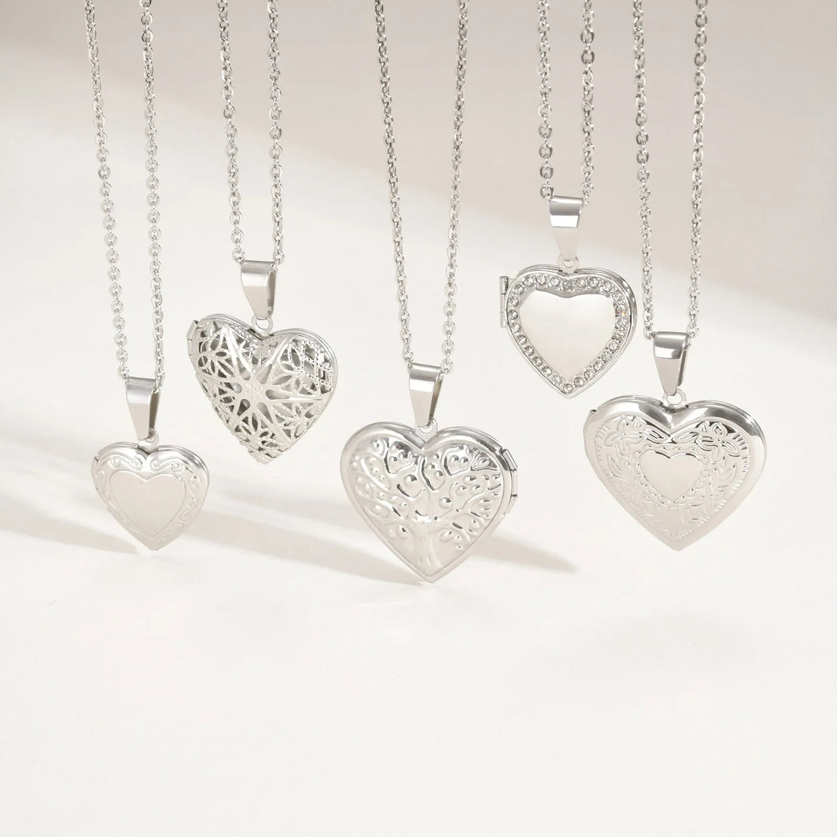 Vnox Never Fade Silver Color Stainless Steel Women Locket Pendant, Openable Heart Pendant Necklaces, Life Tree Floral Collar