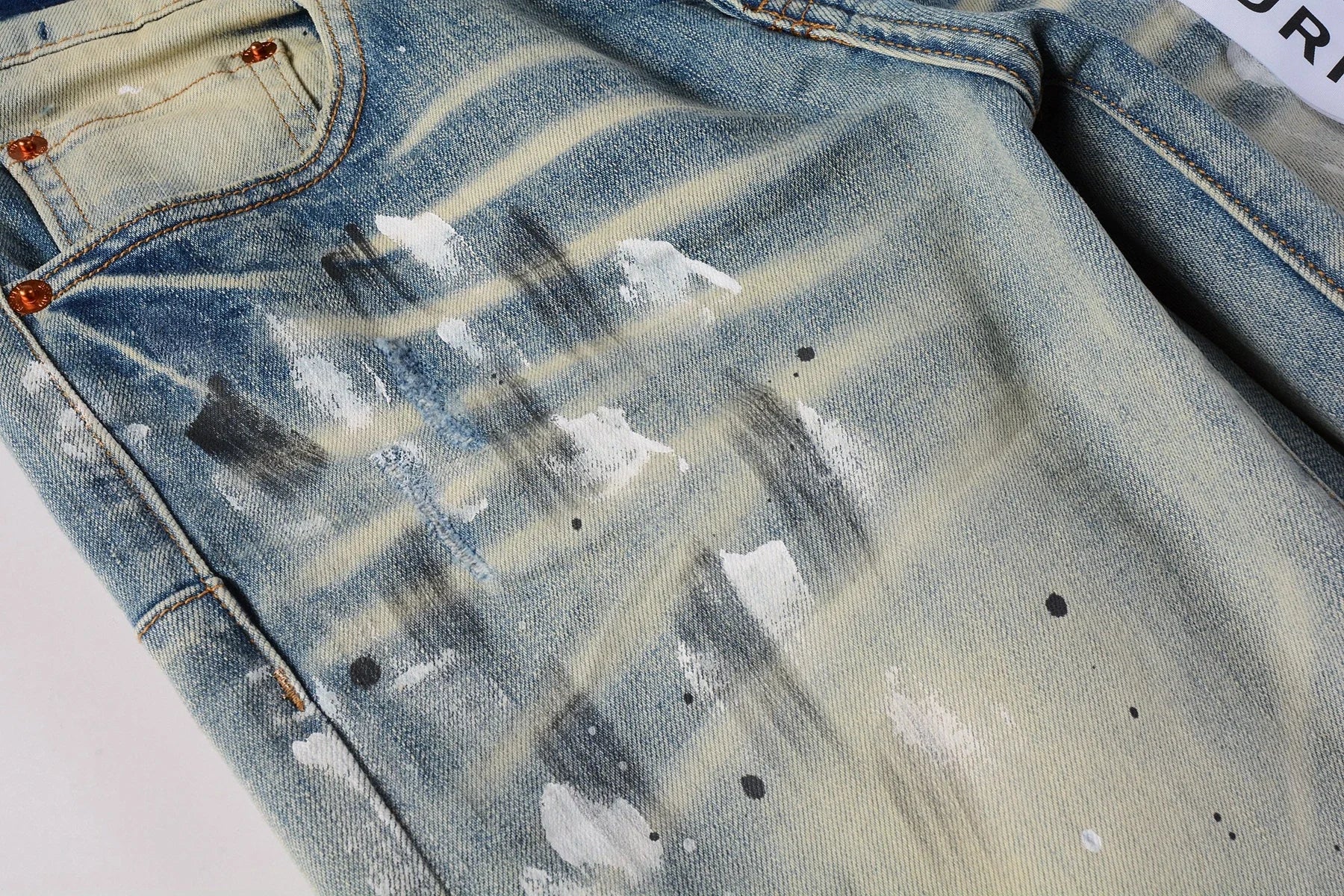 Purple jeans Men Fashion American high street brand Vintage wash blue paint distressed hole Repair Low Rise Skinny Denim pant