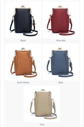 2024New Vintage Women Clip Bags Genuine Leather Mobile Phone Purse Bag Kiss Lock Crossbody Bags