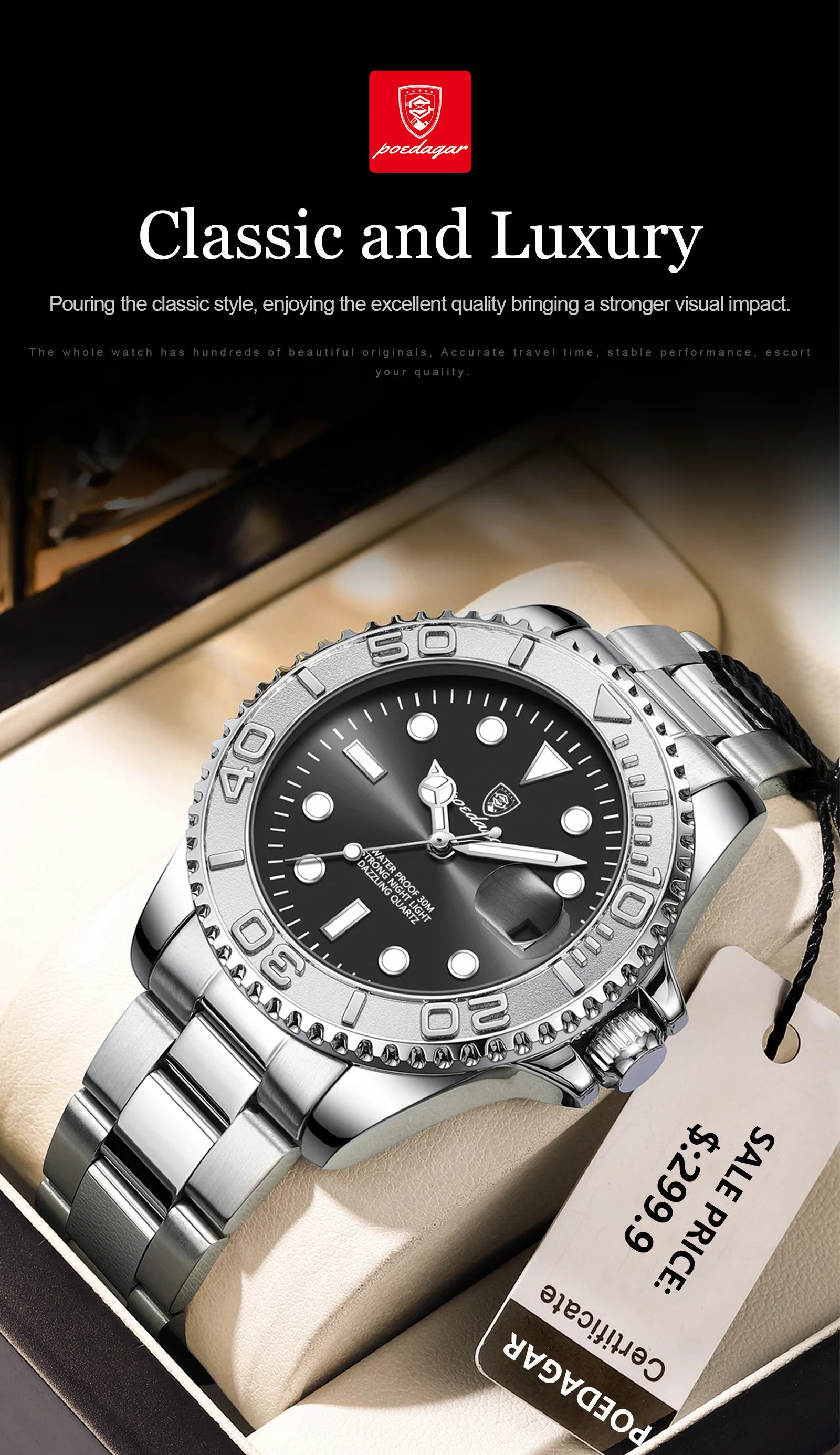 POEDAGAR Luxury Men Watch Business Quartz Man Clock Sports Waterproof Luminous Date Stainless Steel Men's Watches Male Reloj+box