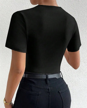 Luxury Europe and the United States spring and summer new slim-fit draw pleated short-sleeved onesie women's T-shirt