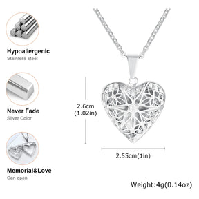 Vnox Never Fade Silver Color Stainless Steel Women Locket Pendant, Openable Heart Pendant Necklaces, Life Tree Floral Collar