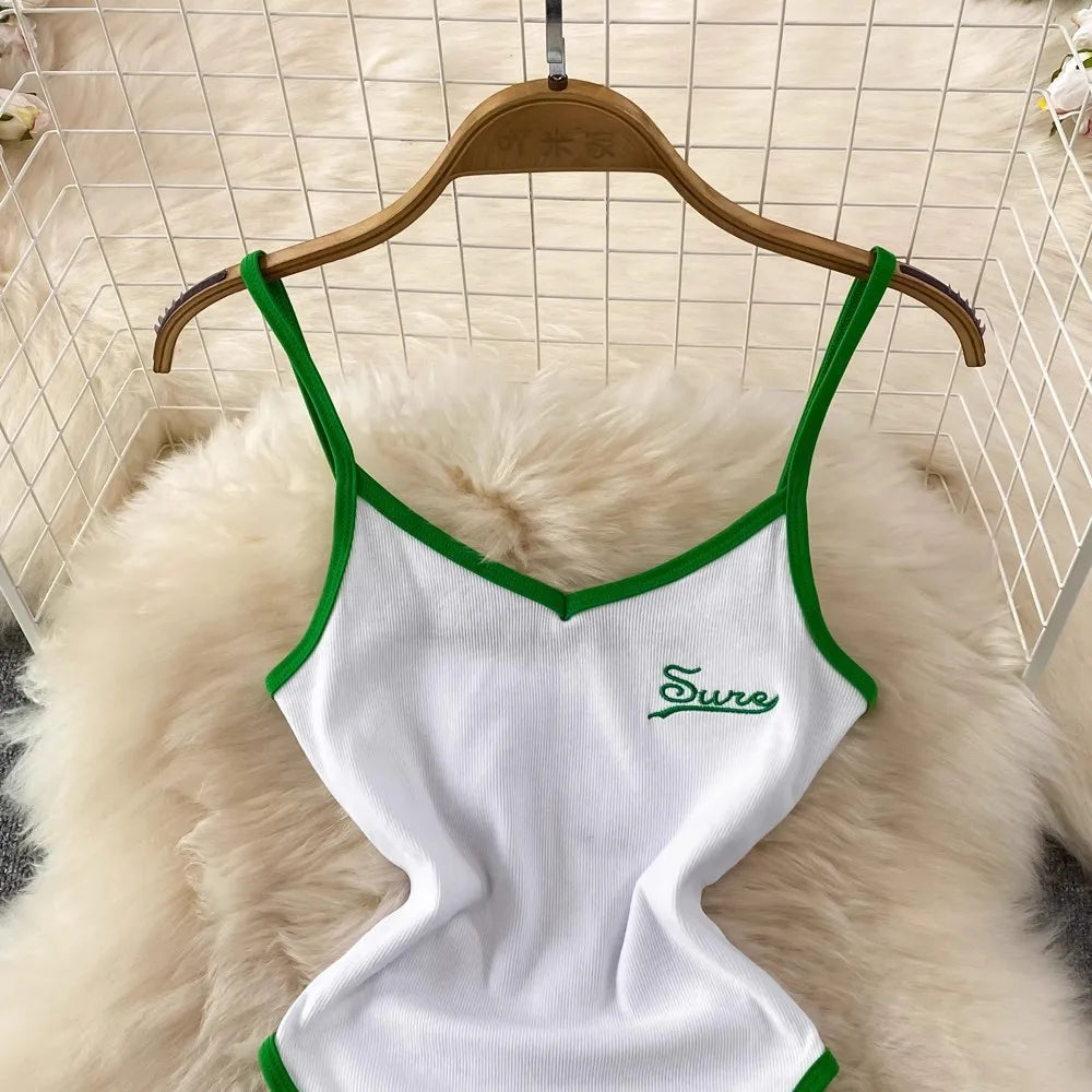 SINGREINY Summer Camis Open crotch Playsuits Sleevless Contrasting Slim Bodysuits 2024 Female Streetwear Sheath Vintage Rompers