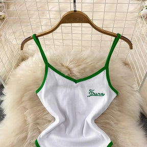 SINGREINY Summer Camis Open crotch Playsuits Sleevless Contrasting Slim Bodysuits 2024 Female Streetwear Sheath Vintage Rompers