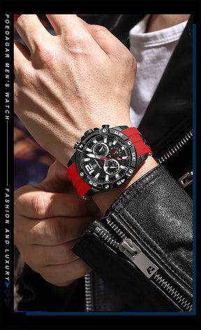 POEDAGAR Silicone Strap Sport Men's Watch Luxury Stopwatch Waterproof Military Wristwatches For Men Brand Luminous Clock Newest
