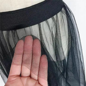 Black White Long Tulle Lace Mesh Skirt Women Petticoat Underskirt Summer Korean Irregular Cover Up Skirt Tutu Skirt For Girl