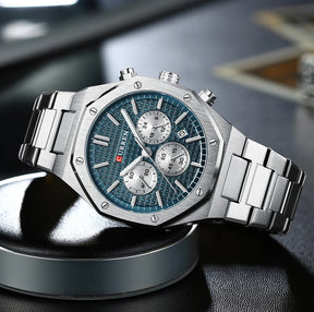 CURREN Fashion Casual Stainless Steel Band Quartz Wristwatches with Chronograph Waterproof Men's Watches