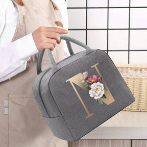 Thermal Food Picnic Lunch Box Insulated School Child Tote Lunch Bags for Work Cute Gold Letter Pattern Cooler Bag for Women