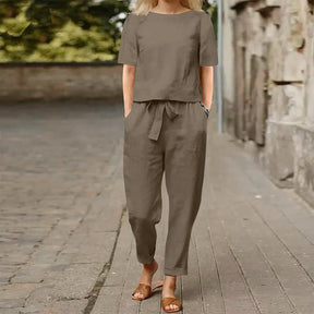 Women's Pullover Shirt And Pants Two-piece Set 2024 Women's Cotton And Linen Summer Suit Short Sleeved O-neck Outfit Pants