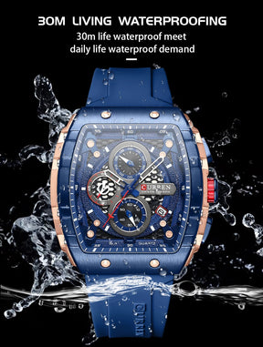 CURREN Sports Unique Rectangular Watches with Large Dial Casual Quartz Silicone Bands Wristwatches with Auto Date