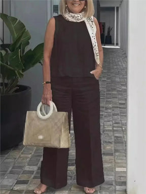 Conjuntos Para Mujeres 2 Piezas Outfit Linen Cotton Clothing Loose Sleeveless Top Wide Leg Pants Two-piece Set Casual Wear
