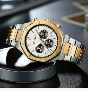 CURREN Fashion Casual Stainless Steel Band Quartz Wristwatches with Chronograph Waterproof Men's Watches