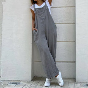 Women Wide Leg Pants Summer Adjustable Strap Pocket Loose Cotton Linen Overalls JYFS-JY1850