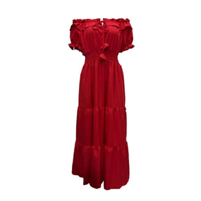 Women Fashion Ruffle One-piece Collar Dresses New Stretch Elasticated Waist Dress Female Commuter Casual Party Floor-length Gown