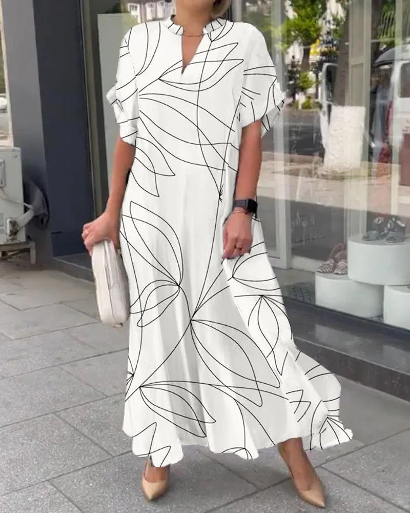 Summer Women's Striped Dress Shirt Black V-neck Loose Fashion Street Vacation Red Long Skirt