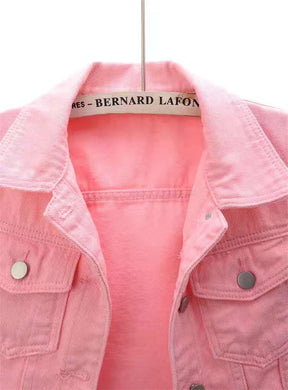 2024 New Women Spring Autumn Denim Jacket Tops Pink Color Solid Short Multicolor Feminino Three Quarter Sleeve Jean Jacket