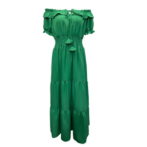 Women Fashion Ruffle One-piece Collar Dresses New Stretch Elasticated Waist Dress Female Commuter Casual Party Floor-length Gown