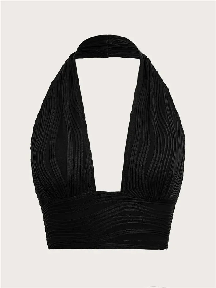 Sexy Solid Backless Crop Halter Top Women Summer 2024 Y2K Clothes Grunge High Street Style Club Sleeveless Cami Top Streetwear