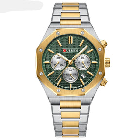 CURREN Fashion Casual Stainless Steel Band Quartz Wristwatches with Chronograph Waterproof Men's Watches