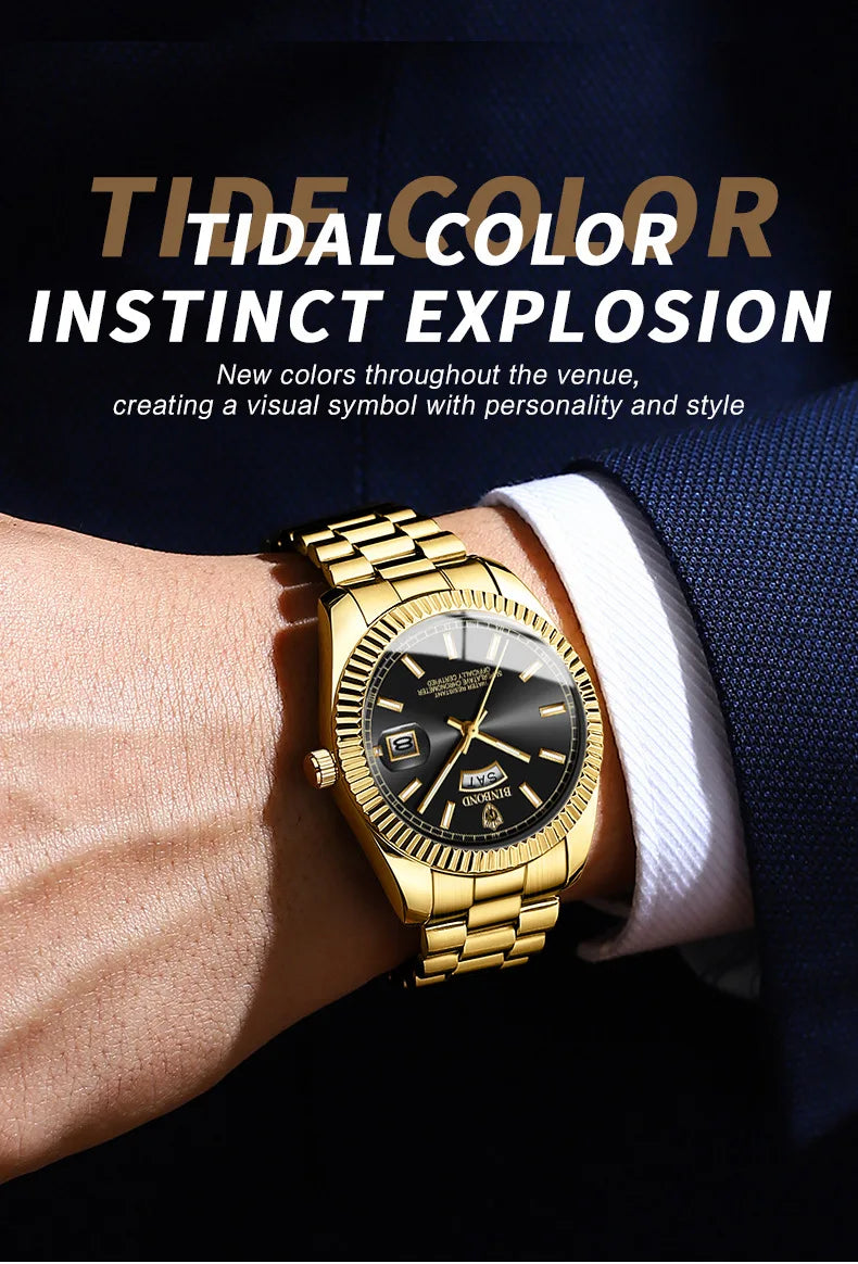 BINBOND B7012 Mens Fashion Business Sports Quartz Watch 30M Waterproof Luminous Classic Calendar Creative Clock Mens Wristwatch