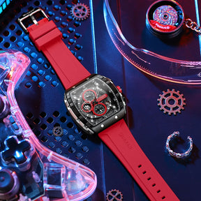 CURREN Sports Unique Rectangular Watches with Large Dial Casual Quartz Silicone Bands Wristwatches with Auto Date