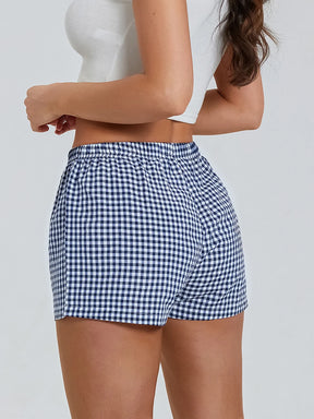 Women s Y2K Summer Lounge Shorts Checkered Printed Sports Shorts with Button Elastic Pajamas Short for Women