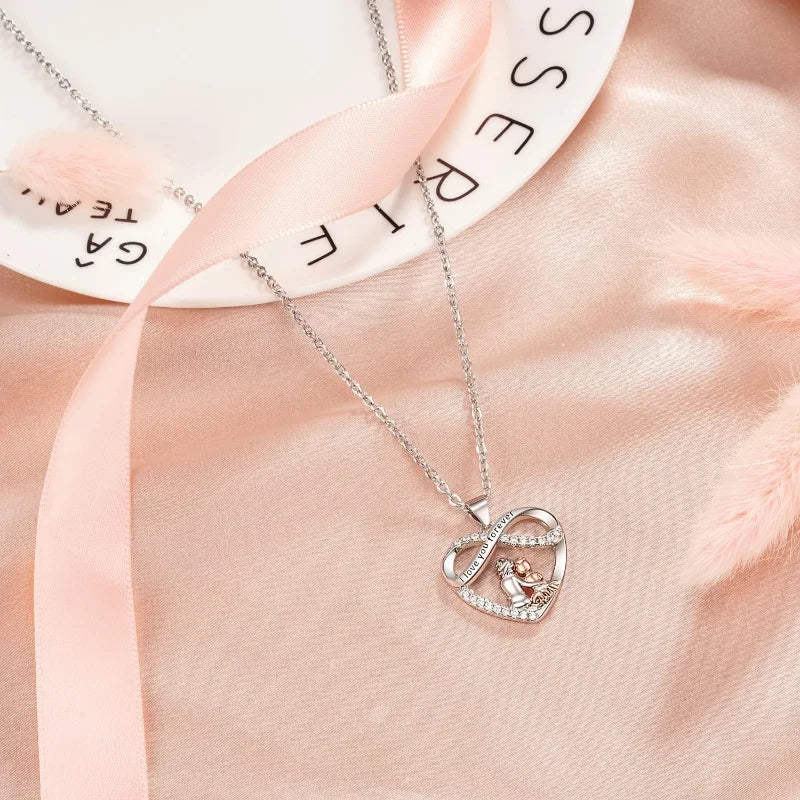 Grandma Granddaughter Necklace W Wish Card, Infinity Heart Pendant Birthday Mother's Day Christmas Gifts Jewelry for Women Girls