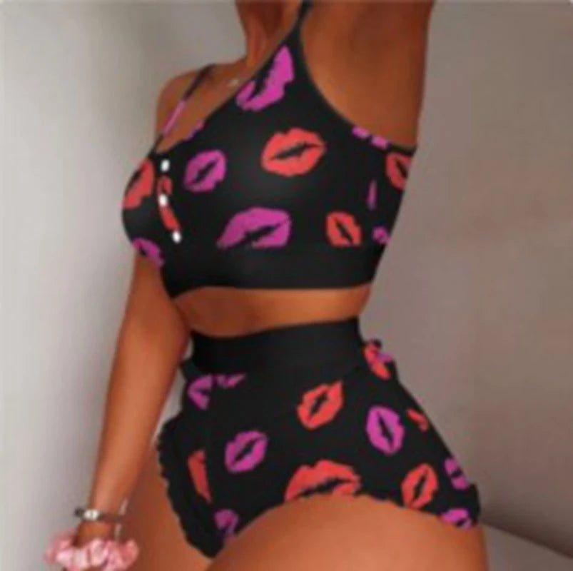 Summer Sexy Tank Top and Tropical Print Shorts Set With Belt Two Piece Suit Sleeveless Tops Party Wear Sets