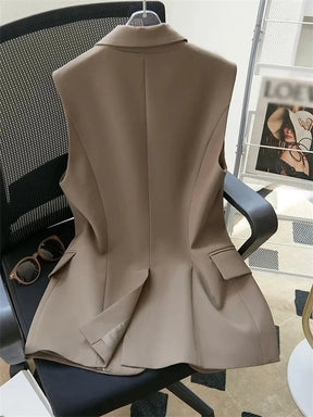 Korean Vest 2024 NEW Spring Summer Women's Blazer Korean Slim Sleeveless Jacket Fashion Wild Lined Coat Single Buckle Suit Vest