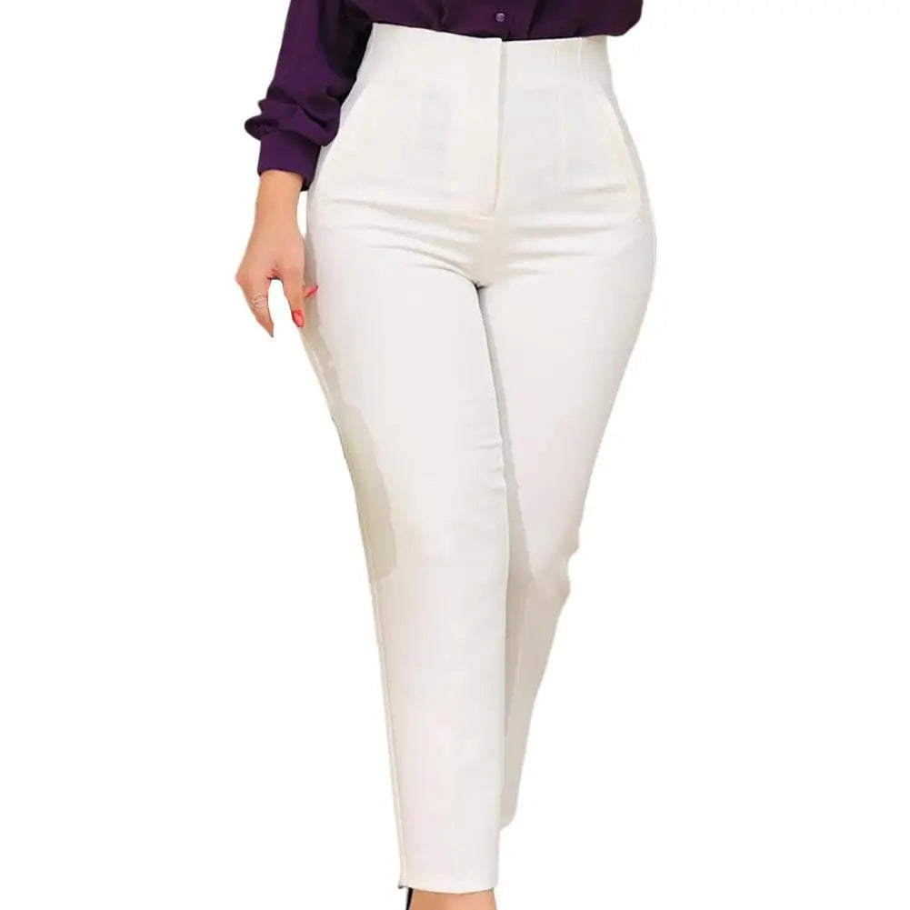 Stylish Office Pants 3D Cutting Workwear Anti-pilling Women Cropped Work Pants Solid Color Female Casual Trousers For Daily Wear