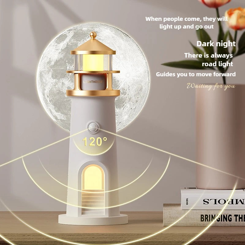 Moonlight Lighthouse Projection Light Atmosphere Night Light Bluetooth Speaker Ornament Human Sensing Small Desk Lamp