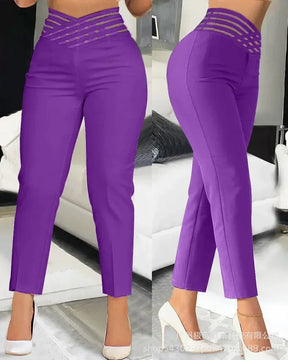 Houndstooth Print High Waist Work Pants Women Plaid Summer Spring Fashion Ankle Length Pants Office Lady