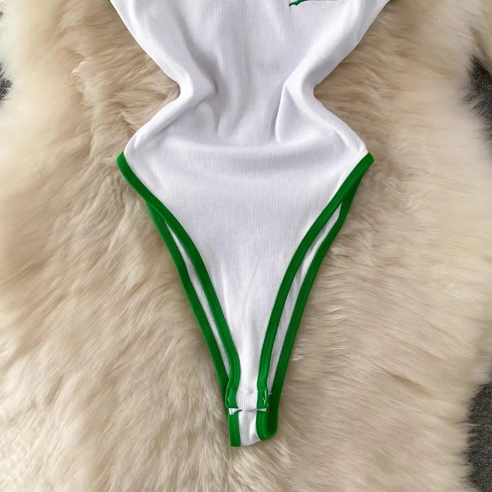 SINGREINY Summer Camis Open crotch Playsuits Sleevless Contrasting Slim Bodysuits 2024 Female Streetwear Sheath Vintage Rompers