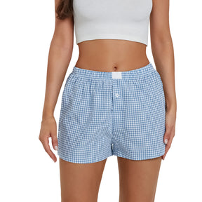 Women s Y2K Summer Lounge Shorts Checkered Printed Sports Shorts with Button Elastic Pajamas Short for Women