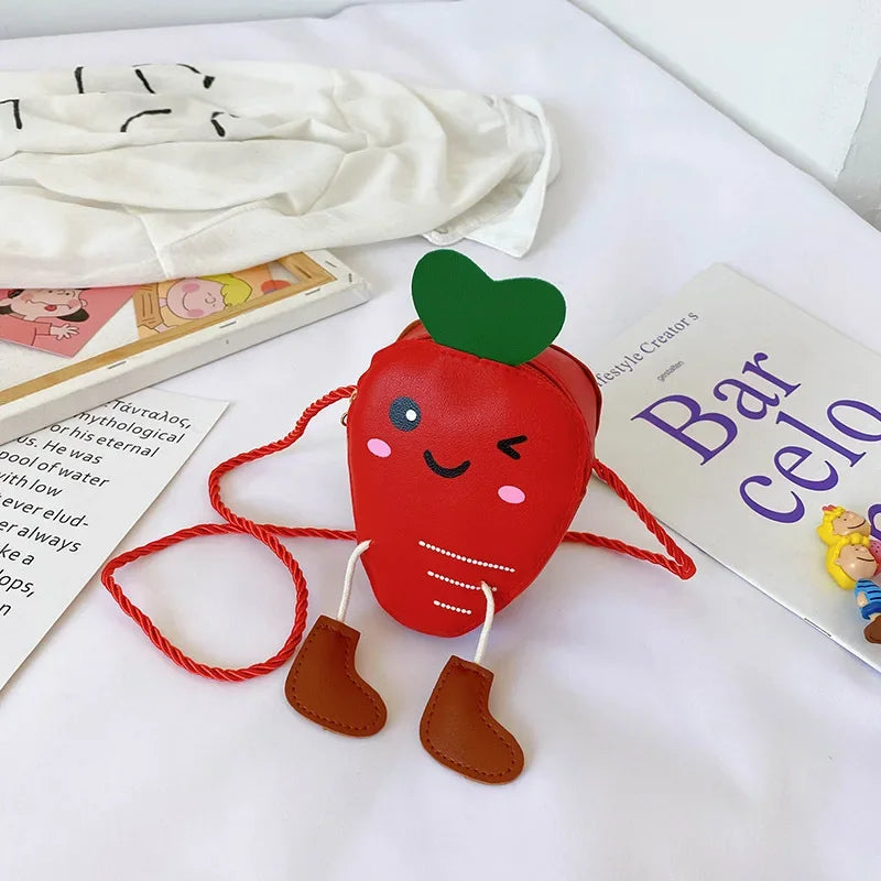 New Mini Cartoon Carrot PU Leather Children's Small Crossbody Bag Cute Kids One Shoulder Bag Boy Girl Sweet Messenger Bag Purse