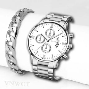 Luxury Men Steel Golden Watch Calendar Quartz Wristwatch Chain Bracelet Business Watches Man Clock for Men Relogio Masculino