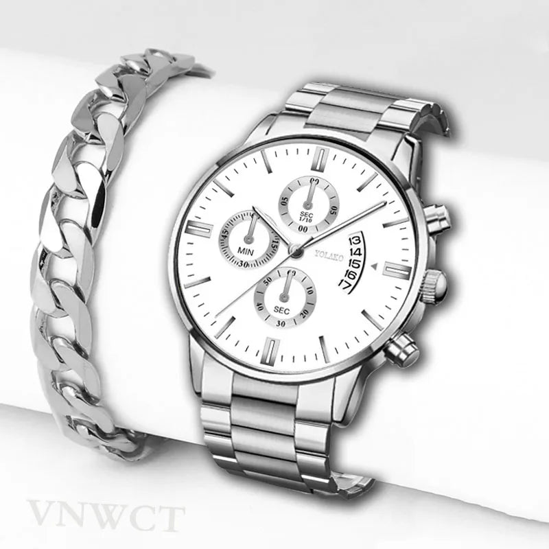 Luxury Men Steel Golden Watch Calendar Quartz Wristwatch Chain Bracelet Business Watches Man Clock for Men Relogio Masculino