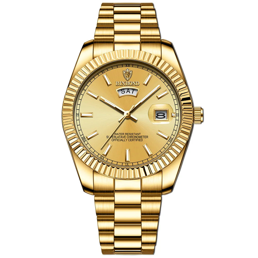 BINBOND B7012 Mens Fashion Business Sports Quartz Watch 30M Waterproof Luminous Classic Calendar Creative Clock Mens Wristwatch