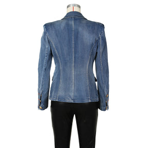 Women New Slim Double-Breasted Button Denim Jacket Coat Slim Long Sleeve Autumn Ripped Fashion Jacket Blazer