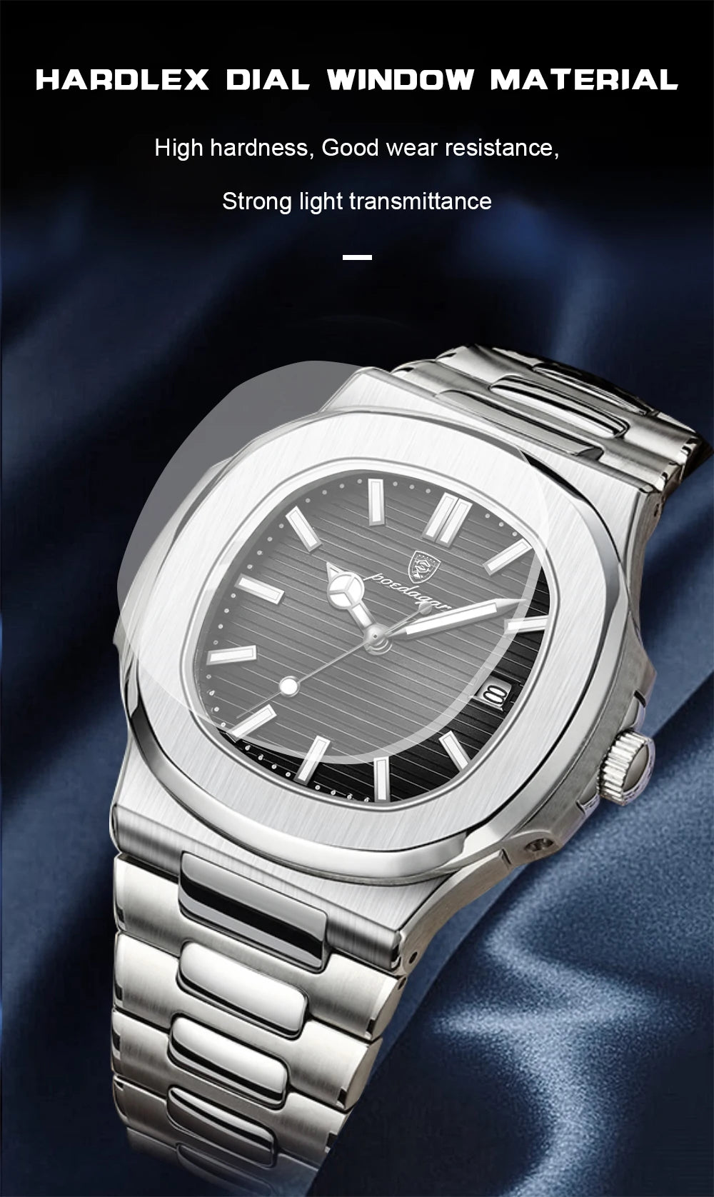 POEDAGAR Top Luxury Brand Man Watch Sports Waterproof Luminous Date Men Wristwatch Square Dial Quartz Men's Watches High Quality