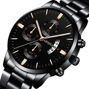 Leisure Business Fashion Men Black Stainless Steel Watch Luxury Calendar Quartz Wrist Watch Mens Business Watches for Man Clock