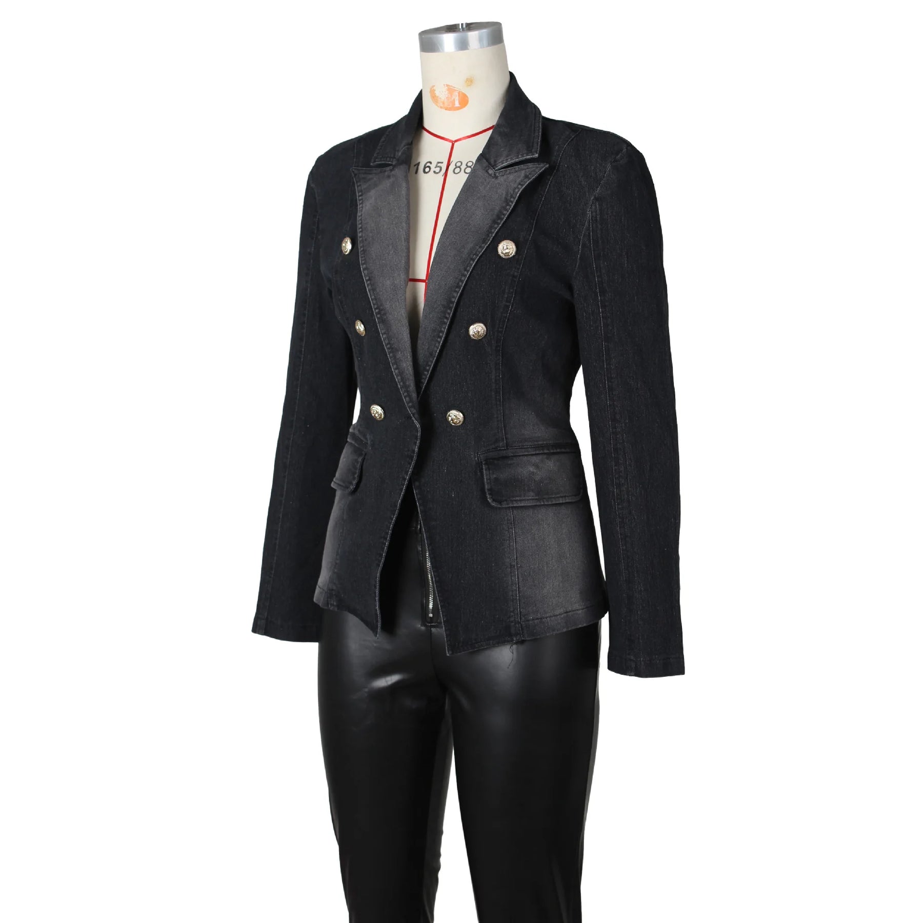Women New Slim Double-Breasted Button Denim Jacket Coat Slim Long Sleeve Autumn Ripped Fashion Jacket Blazer