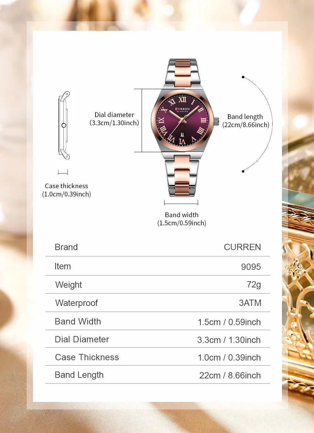 CURREN Women Watches Fashion Gold Stainless Stain Steel Ladies Watch Waterproof Quarzt Wristwatch Romatic Girlfriend Gift