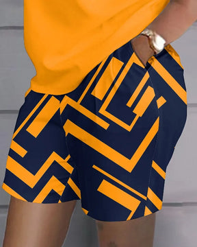 Women Casual Short Sleeve Outfit 2024 Summer Fashion Letter Printed O Neck Pocket Suit Female T Shirt Top Shorts Two Pieces Set