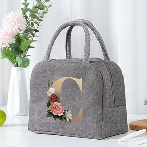 Thermal Food Picnic Lunch Box Insulated School Child Tote Lunch Bags for Work Cute Gold Letter Pattern Cooler Bag for Women