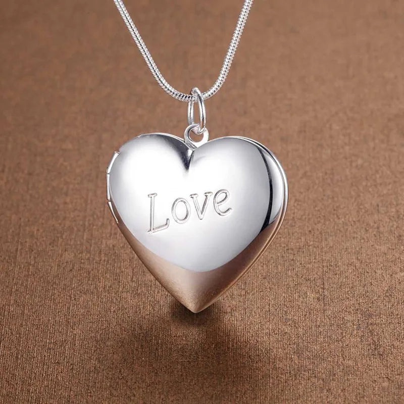 925 sterling Silver Heart photo frame Pendant Necklace For Women Luxury Fashion Party Wedding Accessories Jewelry Christmas Gift