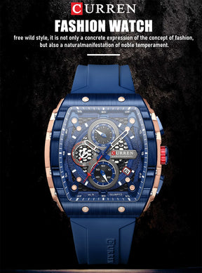 CURREN Sports Unique Rectangular Watches with Large Dial Casual Quartz Silicone Bands Wristwatches with Auto Date