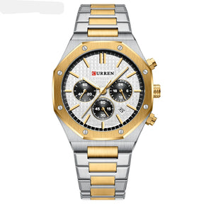CURREN Fashion Casual Stainless Steel Band Quartz Wristwatches with Chronograph Waterproof Men's Watches